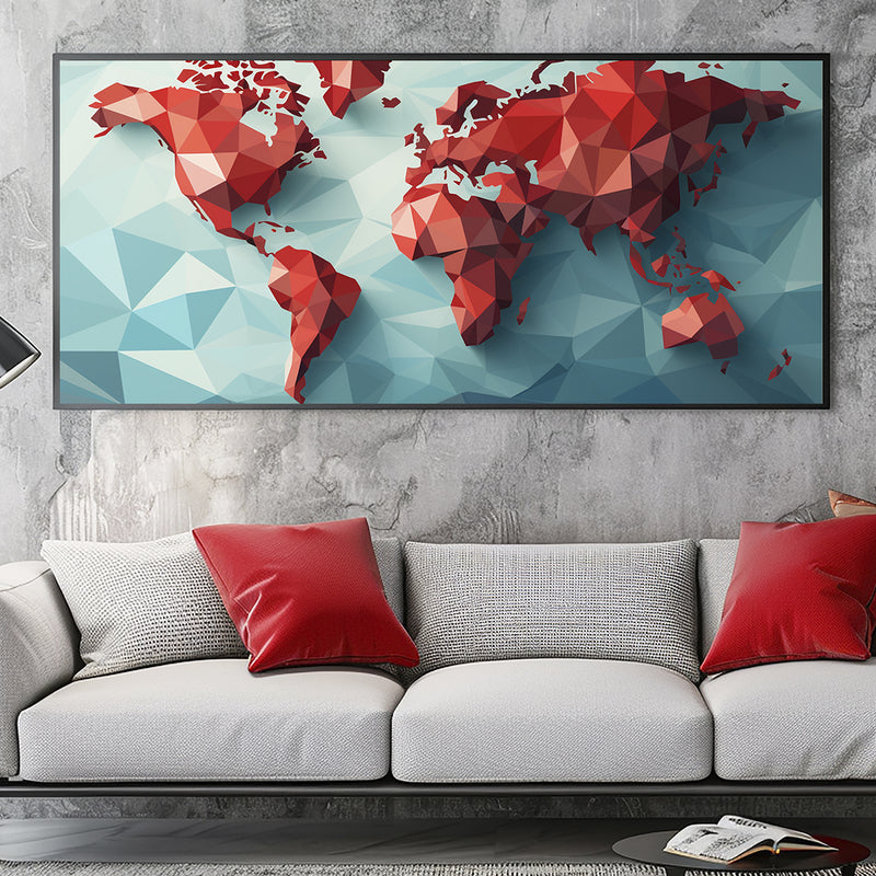 Quadro Decorativo Mapa Mundi Geométrico – Elegância, Modernidade e Inspiração Global