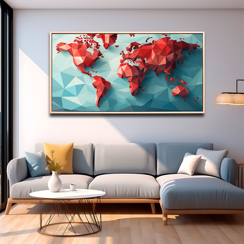 Quadro Decorativo Mapa Mundi Geométrico – Elegância, Modernidade e Inspiração Global