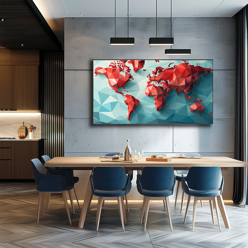 Quadro Decorativo Mapa Mundi Geométrico – Elegância, Modernidade e Inspiração Global